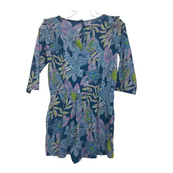 Lilly Pulitzer Girl Floral Romper Size L(8-10) Blue Green Pink 100% Cotton - Picture 8 of 9